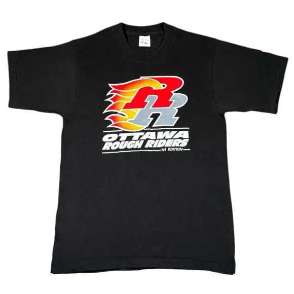 Vintage 90s Ottawa Rough Riders CFL Football First Edition T Shirt Black - Picture 1 of 7